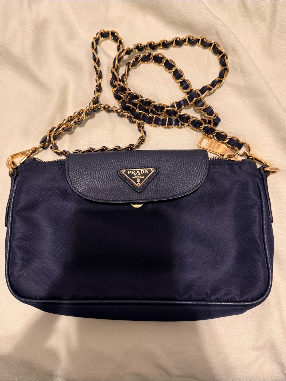 Prada Navy and Gold Chain Crossbody Bag